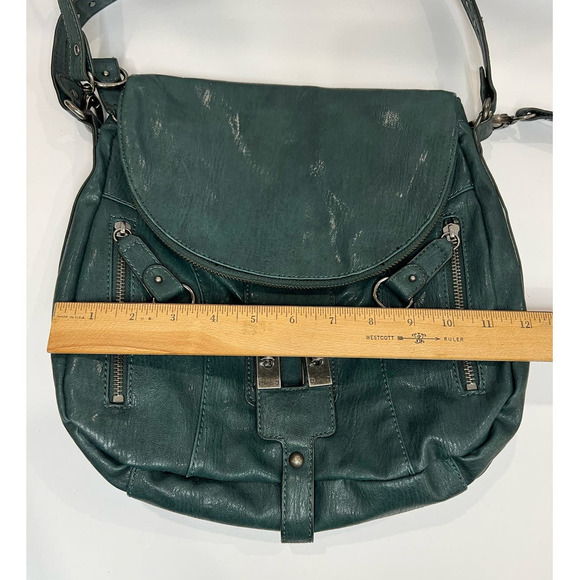 Jessica Simpson Large Green Faux Leather Shoulder Tote Handbag Purse Silver - Picture 7 of 10